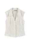 Nocturne Women's Sleeveless Linen Blend Shirt With Shoulder Pads