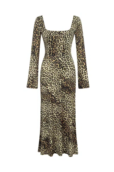 Nocturne Women's Square Neck Midi Dress - Leopard In Brown