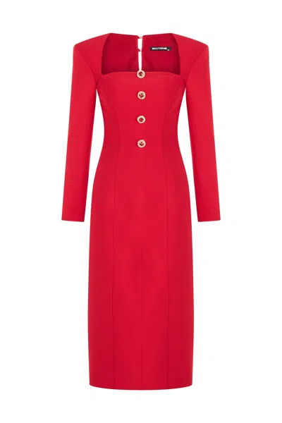 Nocturne Women's Square Neck Midi Dress - Red