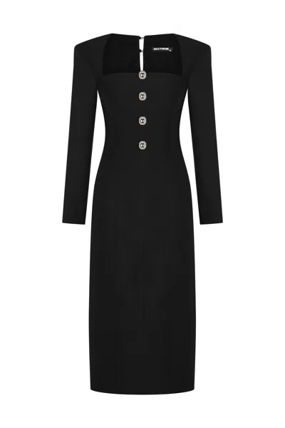 NOCTURNE WOMEN'S SQUARE NECK MIDI DRESS -BLACK