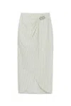 Nocturne Striped Linen Blend Midi Skirt With Metal Accessories