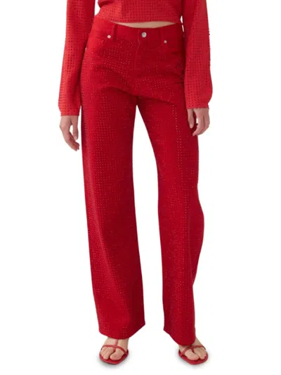 Nocturne Women's Studded Regular Fit Jeans In Red