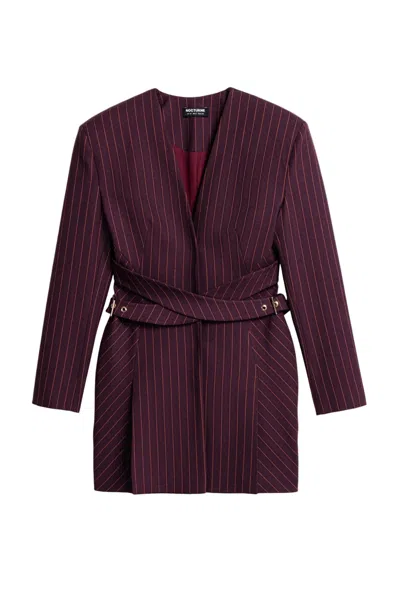 Nocturne Women's Tailored Pinstripe Wrap-waist Mini Dress In Burgundy