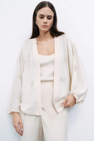 NOCTURNE WOMEN'S WHITE BEADED EMBROIDERED JACKET