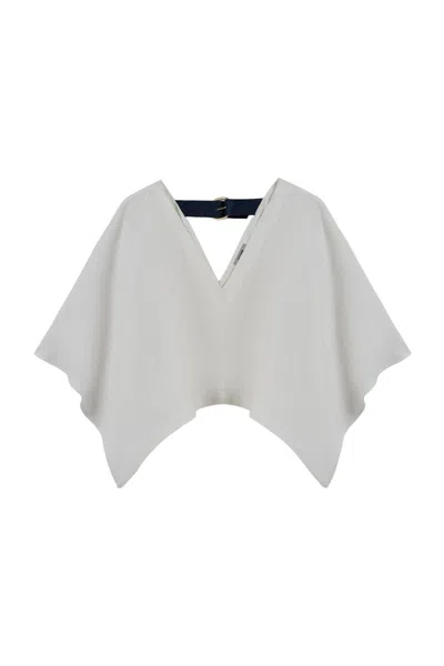 Nocturne Women's White Belt Detail V-neck Blouse