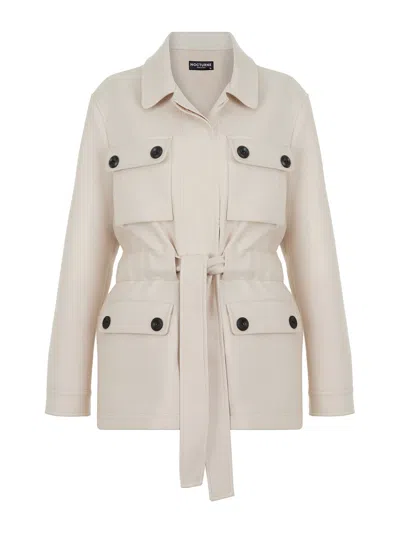 Nocturne Women's White Belted Fluffy Jacket