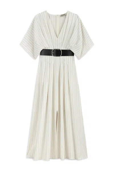 Nocturne Women's White Belted Midi Dress-ecru