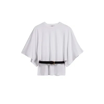 Nocturne Women's White Belted Oversized T-shirt