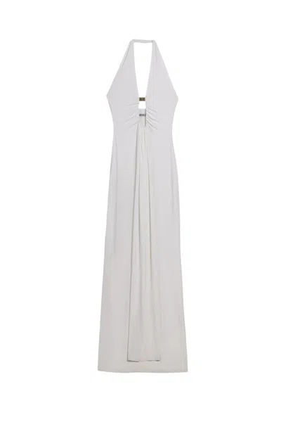 Nocturne Women's White Draped Buckle-detail Maxi Dress In Multi