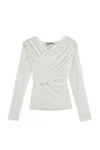 Nocturne Draped Detail Long Sleeve Top In White