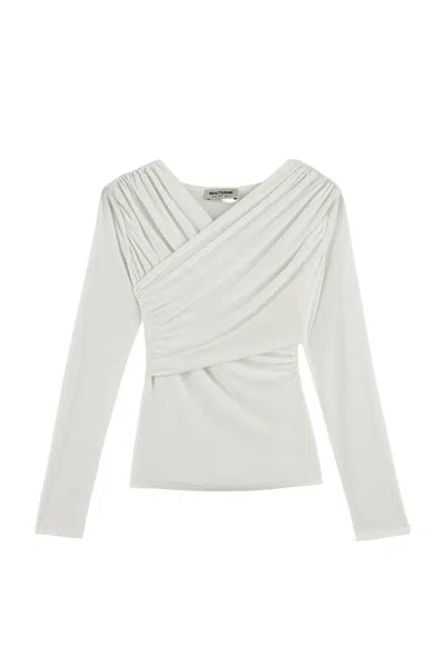 Nocturne Draped Detail Long Sleeve Top In White