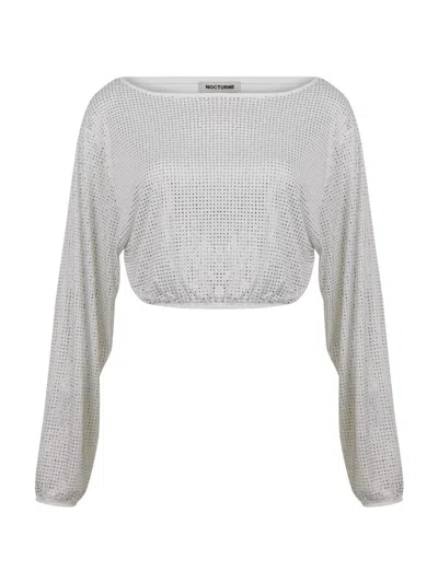 Nocturne Women's White Ecru Embellished Top In Gray