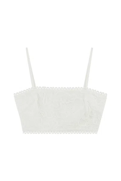Nocturne Women's White Ecru Embroidered Crop Top