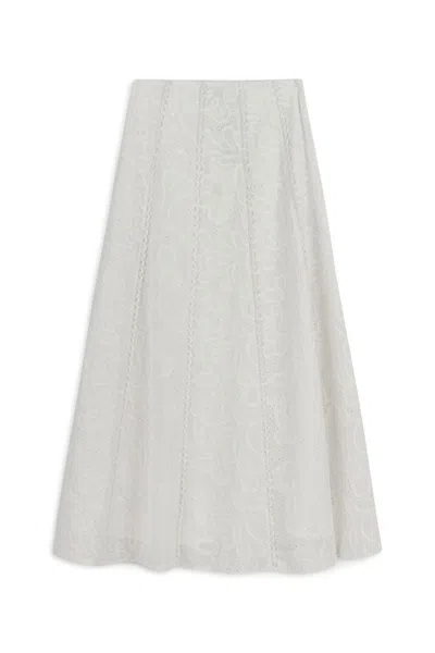 NOCTURNE WOMEN'S WHITE ECRU EMBROIDERY DETAIL MIDI SKIRT