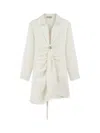 Nocturne Women's White Ecru Linen Mini Dress With Accessory Detail In Neutral