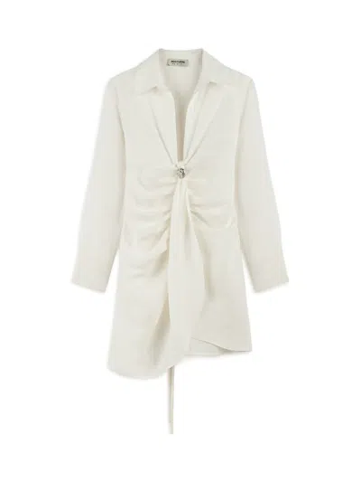 Nocturne Women's White Ecru Linen Mini Dress With Accessory Detail