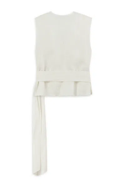 Nocturne Women's White Ecru Linen Waist Accessory Detailed Blouse
