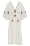 Nocturne Women's White Ecru Maxi Dress With Embroidery Details