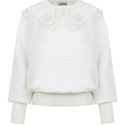 Nocturne Women's White Embroidered Sweater Ecru