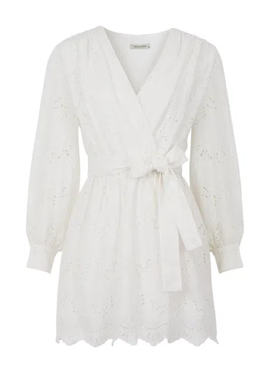 Nocturne Women's White Embroidered Wrap Mini Dress