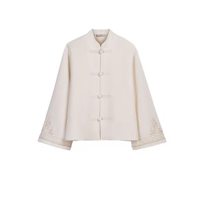 Nocturne Women's White Embroidery Detail Oversized Jacket