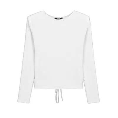 Nocturne Women's White Eyelet Lace Up Blouse