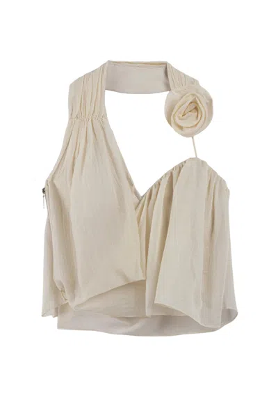 Nocturne Women's White Floral-detail Halter Neck Bustier Top In Neutral