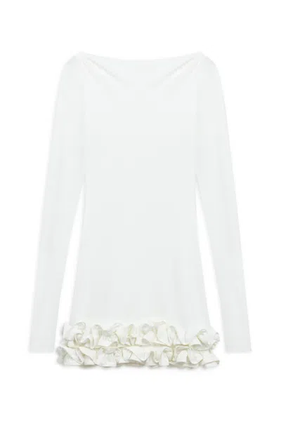 Nocturne Women's White Frill Detailed Jersey Mini Dress