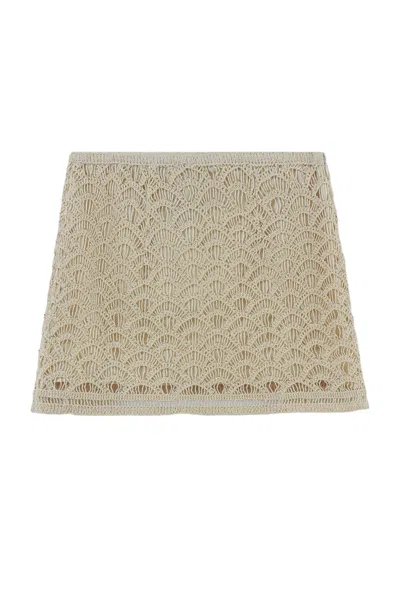 Nocturne Women's White High-waisted Lace Mini Skirt In Brown