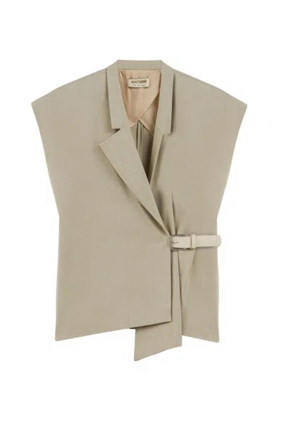 Nocturne Women's White Ivory Belted Double-breasted Vest In Green