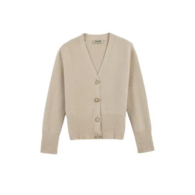 Nocturne Women's White Ivory Pearl-button V-neck Cardigan In Brown