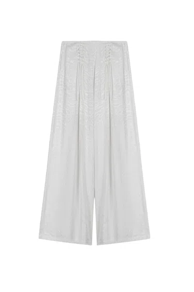 Nocturne Women's White Lace-up Wide-leg Pants