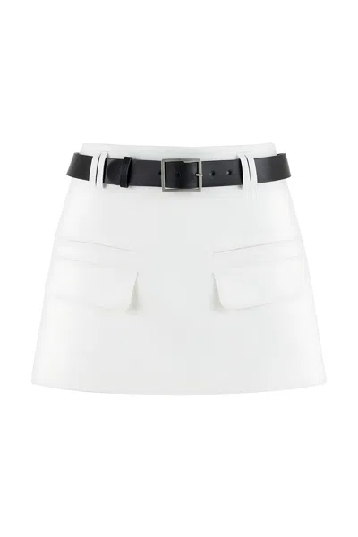 Nocturne Women's White Leather Belted Mini Skirt