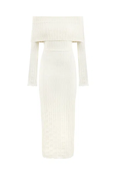 Nocturne Women's White Off Shoulder Layered Design Dress