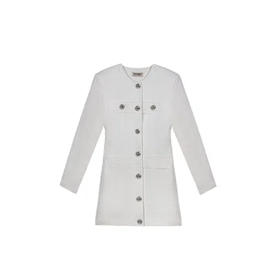 NOCTURNE WOMEN'S WHITE PADDED SHOULDER MINI DRESS - IVORY
