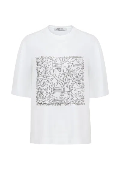 NOCTURNE WOMEN'S WHITE PRINTED OVERSIZE T-SHIRT