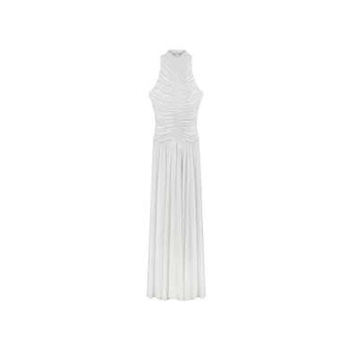 Nocturne Ruched High-neck Maxi Dress In White