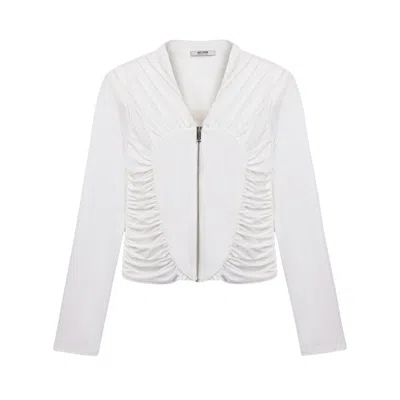 Nocturne Women's White Ruched Metal Zip Blouse