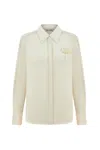Nocturne Women's White Sheer Floral-embroidered Shirt