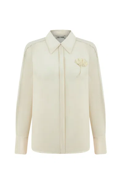 Nocturne Women's White Sheer Floral-embroidered Shirt