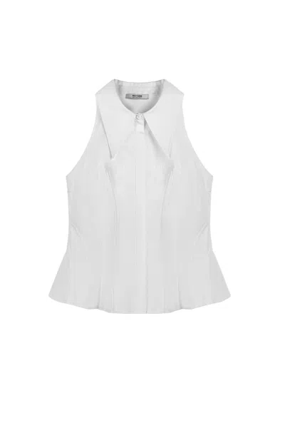 Nocturne Women's White Structured Halter Peplum Top