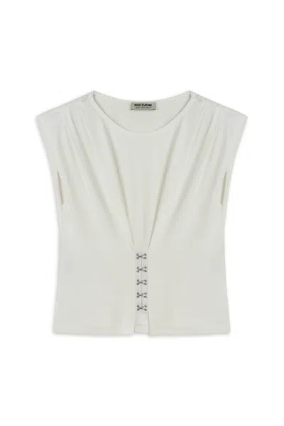 NOCTURNE WOMEN'S WHITE T-SHIRT WITH AGRAFFE ACCESSORY DETAIL