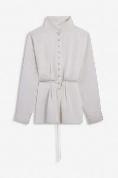 Nocturne Women's White Tie Detail Stand Collar Shirt - Ivory