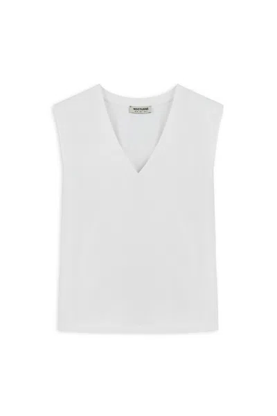 Nocturne Women's White V-neck Padded T-shirt - Ecru