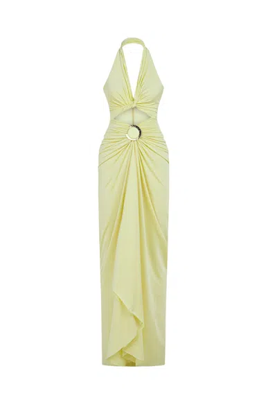 Nocturne Women's Yellow Cut-out Embellished Maxi Dress In Green
