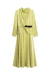Nocturne Women's Yellow Draped Belted Long-sleeve Maxi Dress In Multi