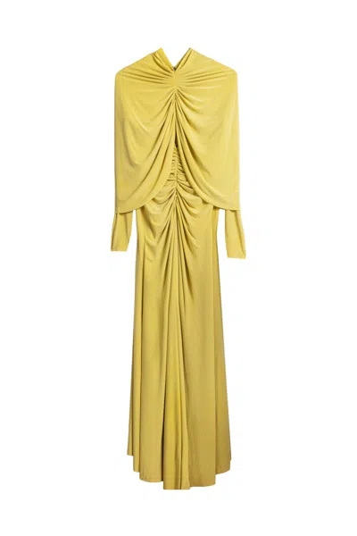Nocturne Women's Yellow Draped Cowl-front Column Dress