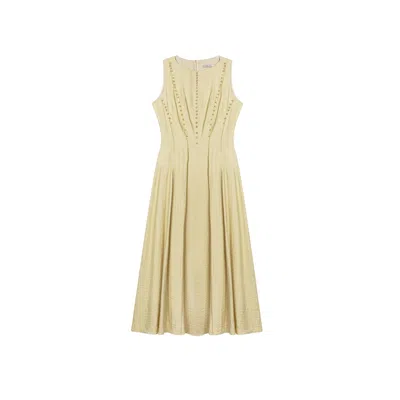 Nocturne Women's Yellow Sleeveless Textured Midi Dress