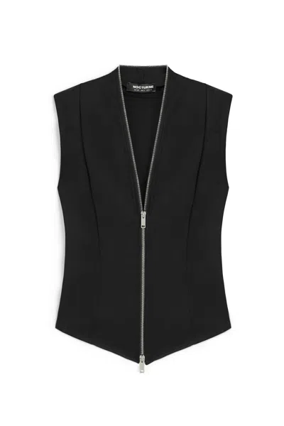 Nocturne Women's Zipper Design Blouse-black