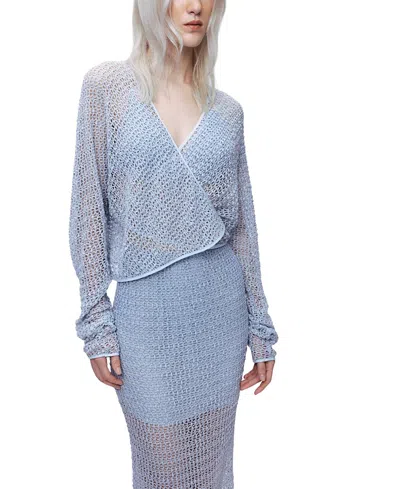 Nocturne Wrap Mesh Blouse In Blue